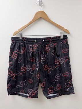 Black Swim Shorts with Red & White Snake Print men's Sz 56 US Sz M